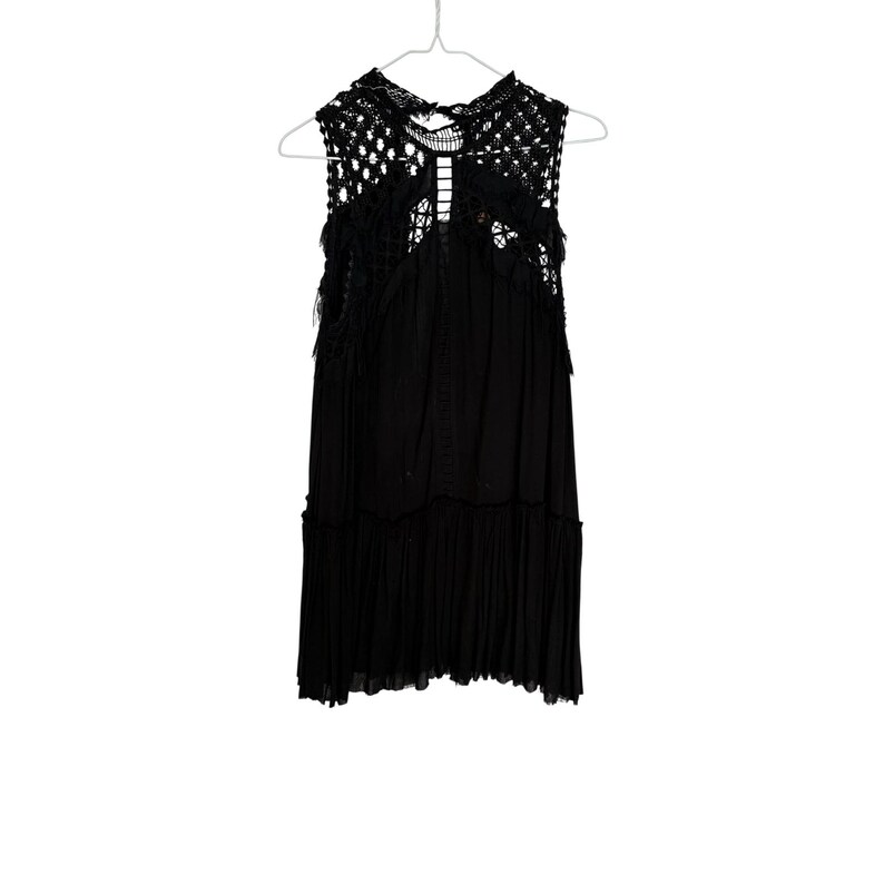 Free People FP One Svart Virkad Spets Miniklänning Ärmlös Boho XS Whimsygoth bild 2