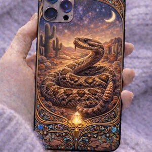 Magnetiskt iPhone-skal med ökenskallerorm | Västerländsk ormtelefonskal | Nattökenmånekaktuskonst | Tåligt skyddande skal