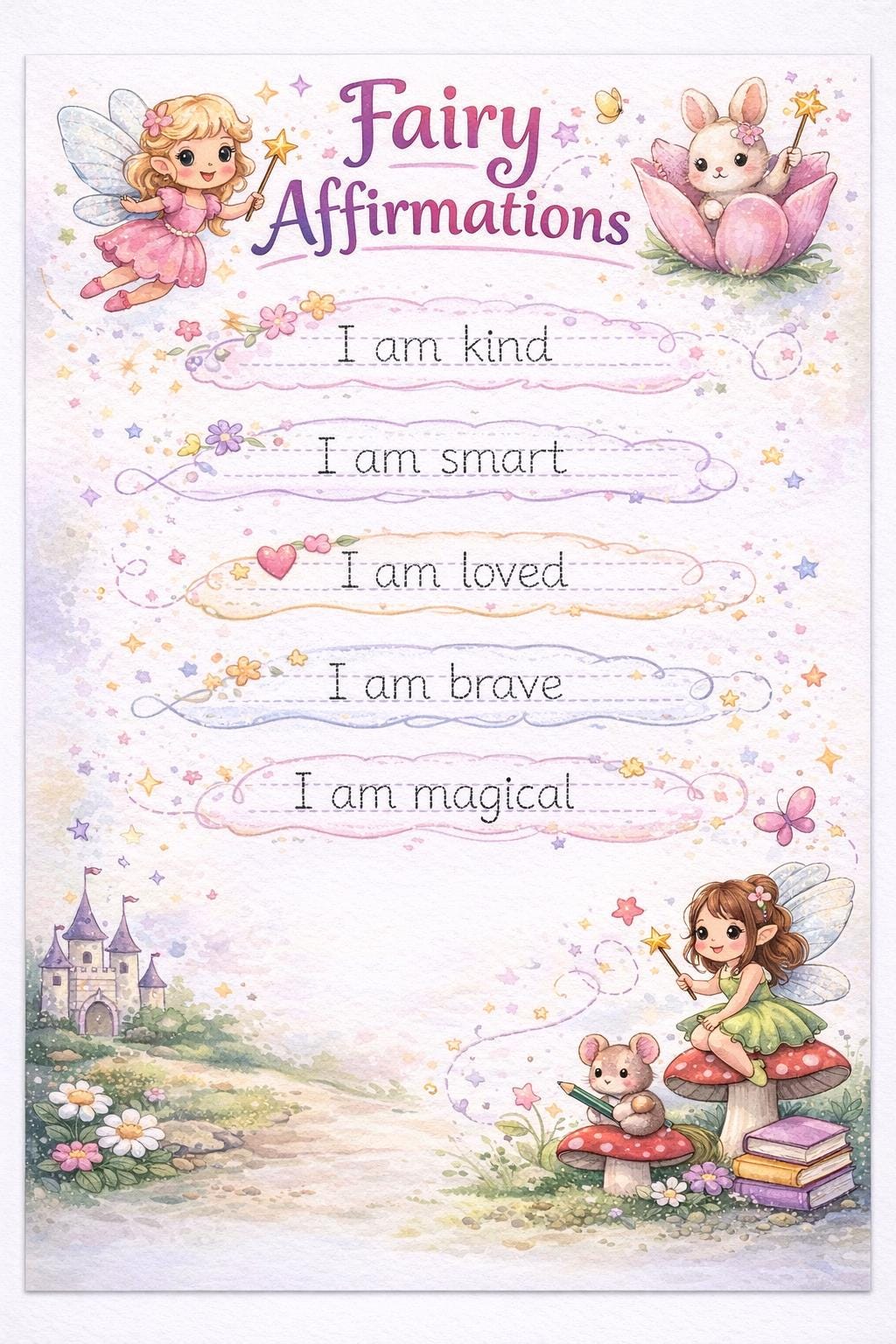 Fairy Affirmations Tracing Worksheet for Kids | Handwriting Practice ...