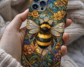 Bumblebee iPhone Case – MagSafe,  Floral Art iPhone Case, Honey Bee Aesthetic, Nature Inspired Protective Case, Cottagecore Gift