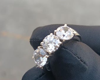 Three-Stone Lab Grown Diamond Ring, IGI Certified 1ct D VVS2, Silver Wide Band Prong Ring