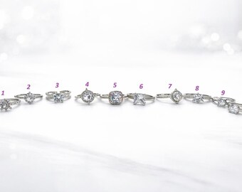 Adjustable Sterling Silver CZ Ring, Minimalist Dainty Open Band, Stackable Promise Ring