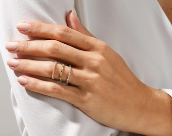 Marquise Round Moissanite Birthstone Ring | 925 Sterling Silver Thin Band