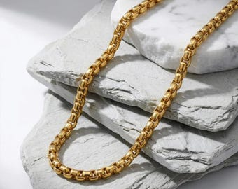 Collar de cadena tipo caja chapado en oro de 18 quilates, plata de ley, 2 mm/3 mm, cadena minimalista unisex para superponer.