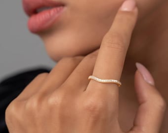 Anillo de moissanita con banda curva y diamante, plata de ley 925, anillo de bodas apilable