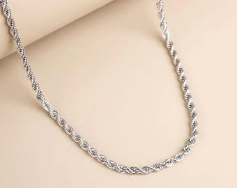 Collar de cadena de cuerda chapado en oro de 18 quilates, trenzado de 50 cm (20 pulgadas), 3 mm o 4 mm, unisex. Ideal para combinar con otras joyas.