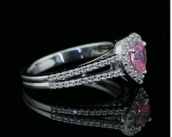 Pink Heart Moissanite Ring | 925 Sterling Silver Engagement Ring (Gold Finish Option)