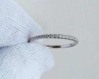 Anillo de bodas de media eternidad de moissanita / Anillo de bodas de plata de ley 925
