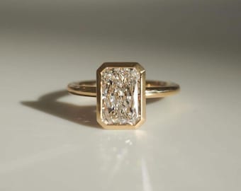 Radiant Cut Moissanite Ring | Bezel Set Sterling Silver Engagement Band