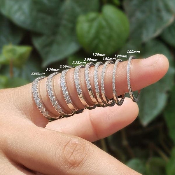 Sterling Silver Moissanite Eternity Band | Round Cut Stackable Ring