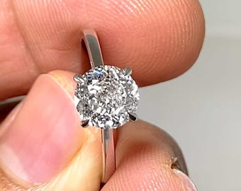 Portuguese Cut Lab Grown Diamond Engagement Ring: 10K White Gold Solitaire