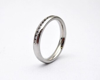 Alianza de boda con diamantes y moissanita, anillo apilable de media eternidad en plata de ley.