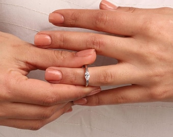 Minimal Marquise Moissanite Solitaire Ring | 925 Sterling Silver Engagement Promise Ring