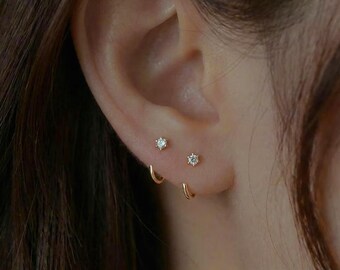 14K Gold Vermeil Diamond Hoop Earrings | Sterling Silver Minimalist Dainty Jewelry