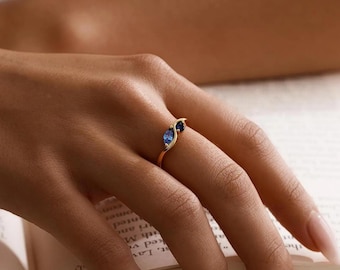 Marquise Cut Birthstone Ring | 925 Sterling Silver Curved Band, Gold Finish Promise Ring