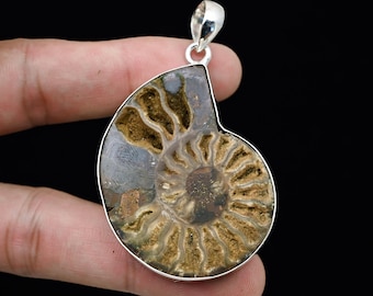 Ammonite Fossil Pendant, 925 Solid Sterling Silver Pendant, Gemstone Jewelry, Handmade Pendant, Wedding Pendant Jewelry, Gift For Wedding