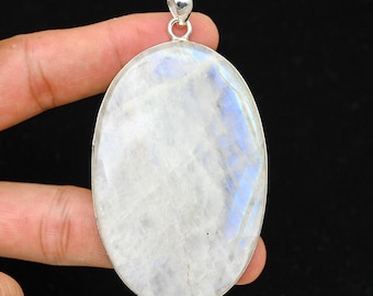 Moonstone Pendant, Moonstone 925 Solid Silver Pendant, Blue Flash Moonstone Pendant, Handmade Pendant, Statement Moonstone Pendant For Her