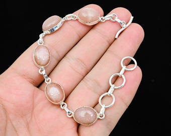 Sunstone Silver Bracelet, Natural Sunstone Handmade Bracelet, Sunstone Gemstone Bracelet, 925 Sterling Silver Bracelet, Gift For Birthday