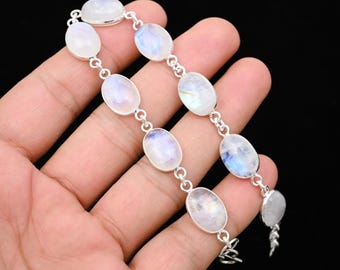 Rainbow Moonstone 925 Sterling Silver Bracelet, Handmade Jewelry