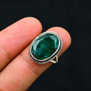Green Emerald Silver Ring Emerald Gemstone Handmade 925 Solid Silver Stamped Ring Jewelry Oxidized Ring Beautiful Silver Ring Gift For Women