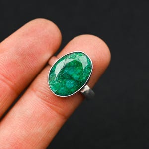 Emerald Silver Ring Emerald Gemstone Handmade 925 Solid Silver Stamped Ring Jewelry Oxidized Ring Amazing Silver Ring Gift For Women