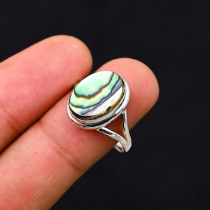 Natural Abalone Shell Silver Ring, 925 Solid Sterling Silver Ring, Oval Gemstone Ring, Statement Jewelry For Woman, Handmade Gift For Her