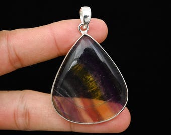 Handmade Fluorite 925 Sterling Silver Pendant, Bohemian Jewelry