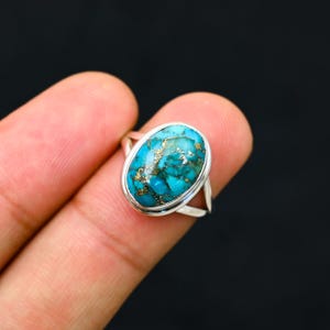 Blue Copper Turquoise Ring, Turquoise Ring, Solid Silver Ring, Bohemian Ring, Turquoise Ring, Statement Ring, Ring for Women, Promise Ring