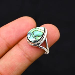 Natural Abalone Shell Silver Ring, 925 Solid Sterling Silver Ring, Pear Gemstone Ring, Statement Jewelry For Woman, Handmade Gift For Mom