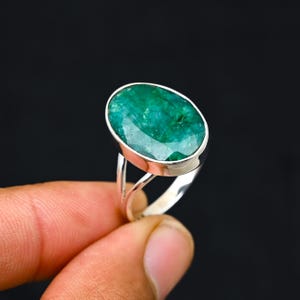 Green Emerald Silver Ring Emerald Gemstone Handmade 925 Solid Silver Stamped Ring Jewelry Oxidized Ring Beautiful Silver Ring Gift For Women
