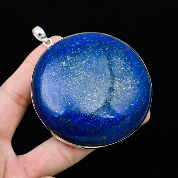 Big Lapis Lazuli Pendant, 925 Silver Pendant, Genuine Lapis Lazuli Necklace, Crystal Pendants, Handmade Pendants, Silver Pendant For Wedding
