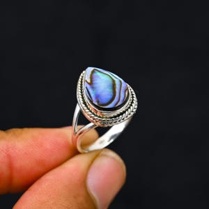 Abalone Shell Silver Ring, 925 Solid Sterling Silver Ring, Pear Gemstone Ring, Statement Jewelry For Woman, Handmade Gift For Birthday