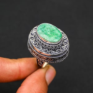 Emerald Silver Ring Emerald Gemstone Handmade 925 Solid Silver Stamped Ring Jewelry Oxidized Ring Amazing Silver Ring Gift For Women