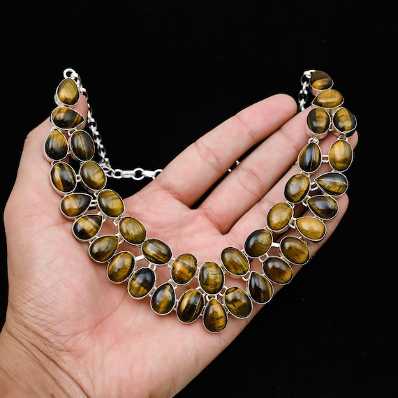 Tiger Eye Gemstone Necklace 925 Solid Sterling Silver Jewelry Necklace, Natural Tiger Eye Jewelry, Gift For Her Gift For Mom Wedding Jewelry