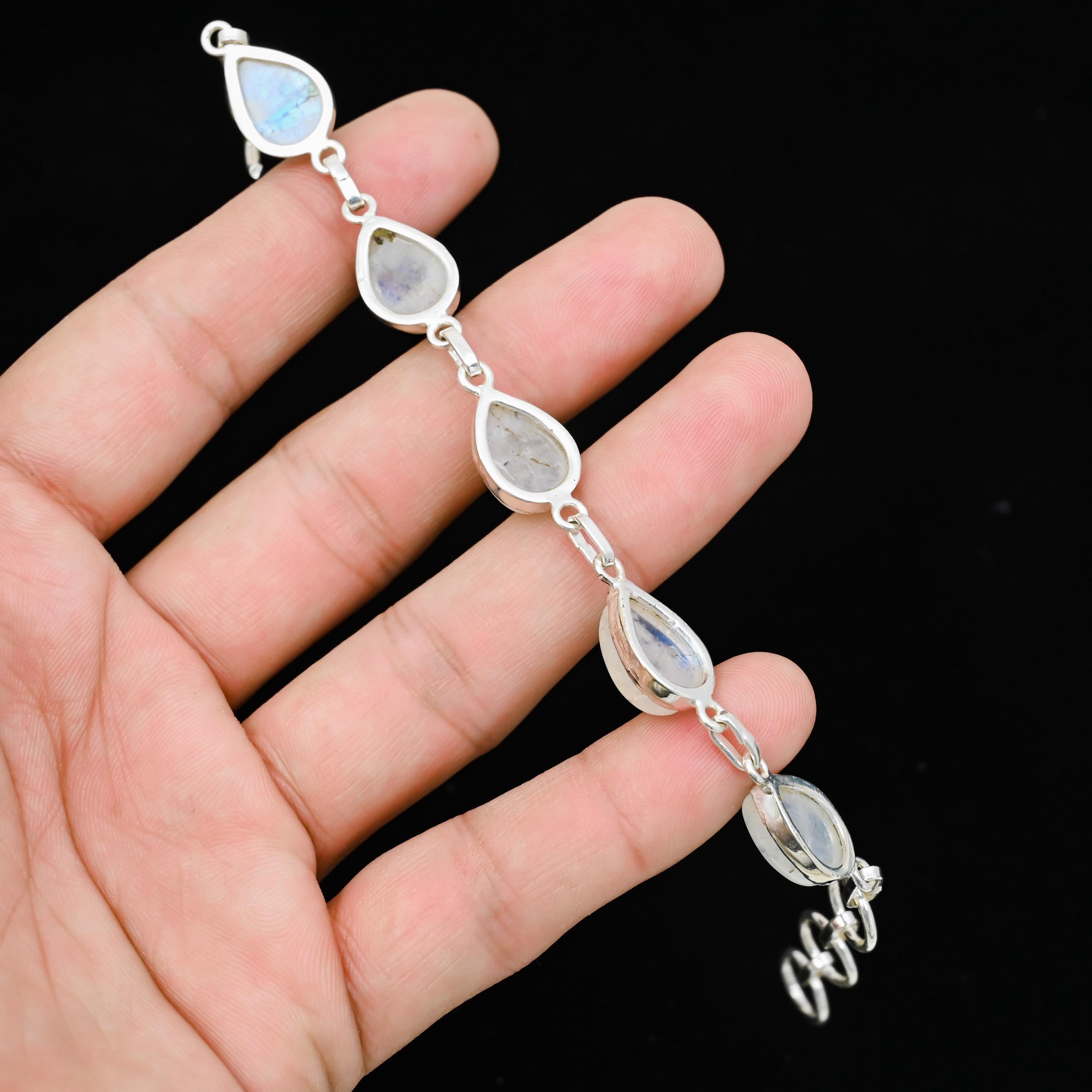 Pulsera de piedra lunar arcoíris, plata de ley 925, pulsera de piedra lunar  blanca, joyería de piedra lunar, pulsera hecha a mano, pulsera de plata  para ella - Etsy México, image size:3000x3000
