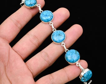 Handmade Turquoise Sterling Silver Bracelet, Gemstone Jewelry