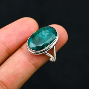 Green Emerald Silver Ring Emerald Gemstone Handmade 925 Solid Silver Stamped Ring Jewelry Oxidized Ring Beautiful Silver Ring Gift For Women