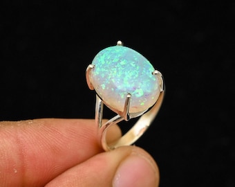 Oryginalny pierścień z etiopskim białym opalem, pierścień z białym kamieniem, pierścień z litego srebra próby 925, ręcznie robiony pierścień, pierścień dla dziewczynki, pierścień urodzinowy, prezent dla niej