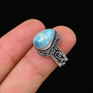 Natural Larimar Silver Ring, Genuine Larimar Ring, 925 Solid Silver Ring For Women, Pear Larimar Ring, Gift For Mom , All Occasion Ring