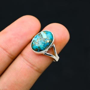 Copper Turquoise Ring, Blue Turquoise Ring, Solid Silver Ring, Bohemian Ring, Turquoise Ring, Statement Ring, Ring for Women, For Birthday