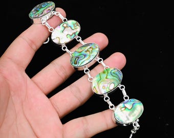 Abalone Muschel Armband, 925 Sterling Silber Armband, handgemachtes Armband Silber Schmuck, Abalone Muschel Edelstein Hochzeitsarmband Geschenk für Mama