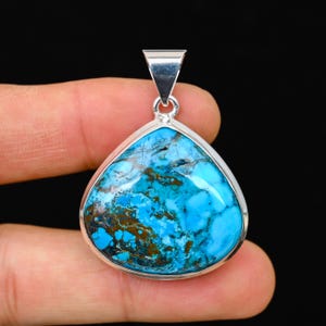 Blue Turquoise Silver Pendant, Turquoise Pendant, 925 Silver Sterling Pendant, Crystal Pendant, Gift For Her, December Birthstone, For Mom