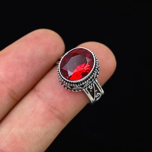 Red Garnet Silver Ring, Garnet Gemstone Ring, 925 Solid Silver Ring For Women, Garnet Ring, Gift For Birthday , All Occasion Ring