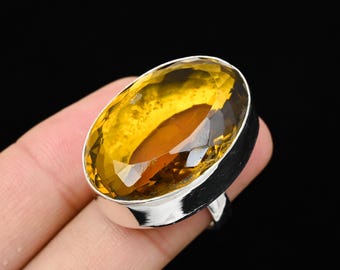 Citrine Ring, 925 Solid Sterling Silver Ring, Silver Oval Citrine Gemstone Ring, Statement Jewelry For Woman, Handmade Gift