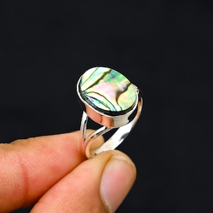 Natural Abalone Shell Silver Ring, 925 Solid Sterling Silver Ring, Oval Gemstone Ring, Statement Jewelry For Woman Handmade Gift For Wedding
