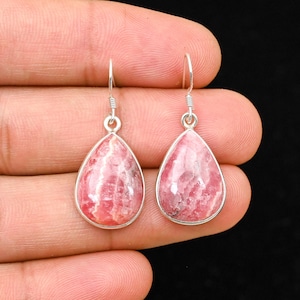 Pear Rhodochrosite Earring, 925 Solid Silver Earrings, Dangle Earrings, Handmade Earrings, Gemstone Earrings, Drop Earrings, Boho Earring