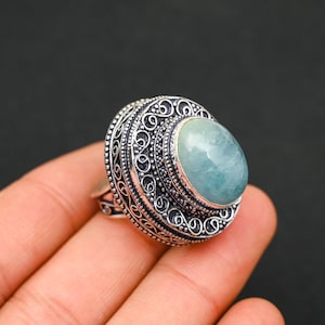 Aquamarine Ring Gemstone Ring 925 Solid Silver Ring Aquamarine Jewelry Statement Ring Silver Ring for Women Gift for Her, Promise Ring
