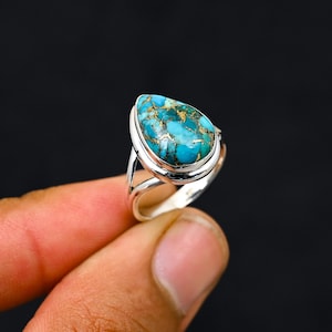 Blue Copper Turquoise Ring, Turquoise Ring, Solid Silver Ring, Bohemian Ring, Turquoise Ring, Statement Ring, Ring for Women, Promise Ring