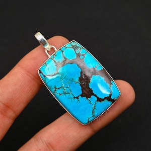 Turquoise Pendant, Silver Gemstone Pendant, 925 Solid Silver Pendant, Handmade Pendant, Boho Pendant, Designer Pendant, Gift For Her