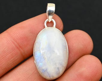 Rainbow Moonstone Pendant, Solid 925 Silver Pendant, Deep Blue Fire Moonstone Pendant, Rainbow Moonstone Necklace Pendant Gift For Her